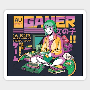 Retro Gamer Girl Anime Magnet